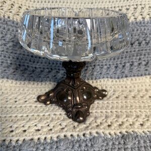 Hollywood Regency Antique Crystal/Cut Glass & Brass Glass Cigar Plate Ashtray